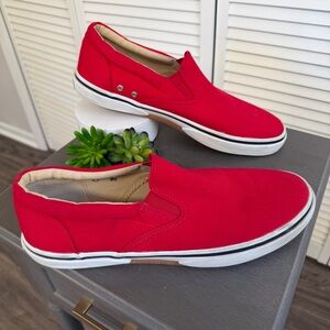 Sperry Topsider Red Canvas Slip on Sneaker shoes